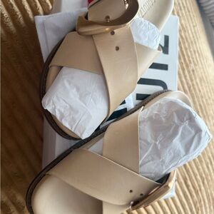 SCHUTZ Cream Sandals with Gold Accent